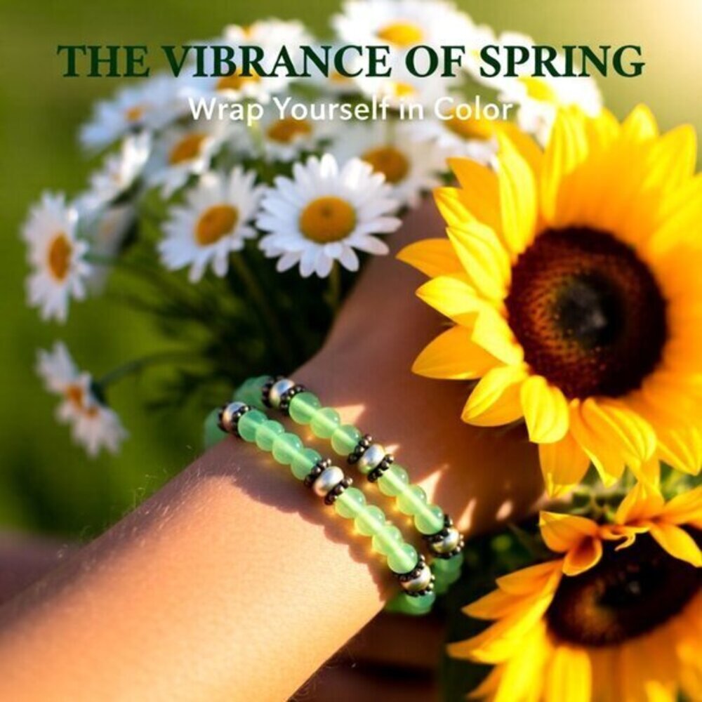 Wrap Bracelet! Dainty Slim + Feminine! Green Glass Beads + Faux Pearls + Copper